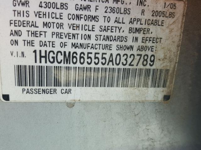 1HGCM66555A032789 - 2005 HONDA ACCORD SILVER photo 10