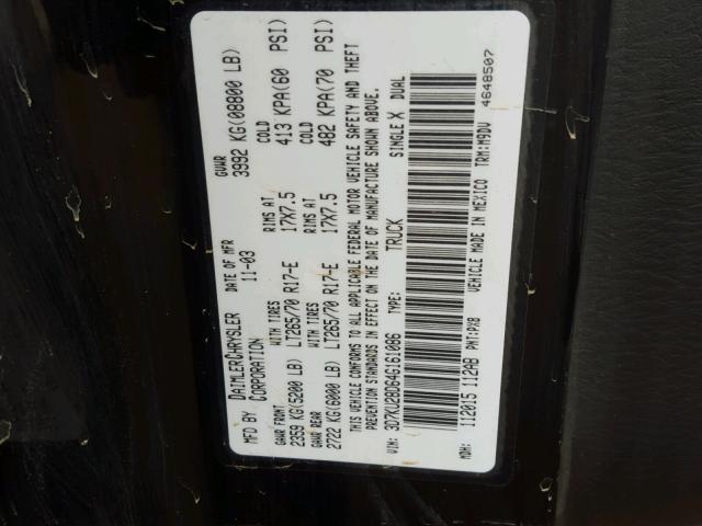 3D7KU28D64G161086 - 2004 DODGE RAM 2500 S BLACK photo 10