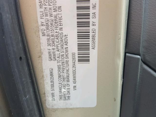 4S4WX83C264428000 - 2006 SUBARU B9 TRIBECA BEIGE photo 10