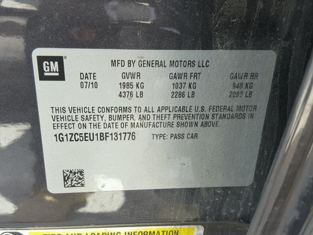 1G1ZC5EU1BF131776 - 2011 CHEVROLET MALIBU 1LT 石墨色 照片 10