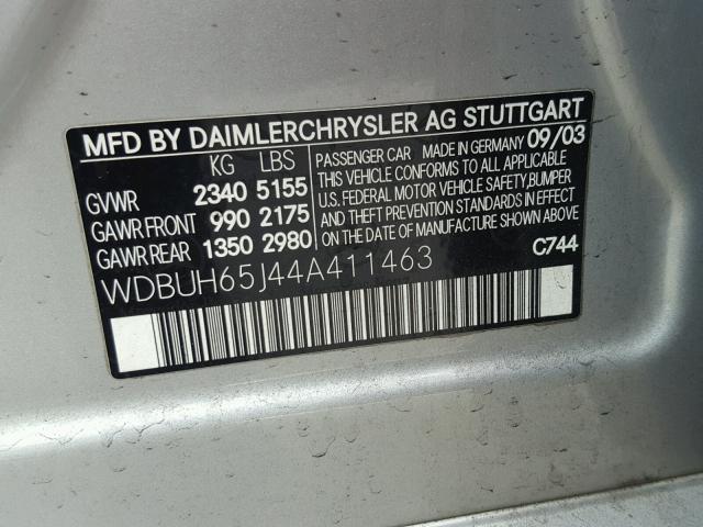 WDBUH65J44A411463 - 2004 MERCEDES-BENZ E 320 SILVER photo 10