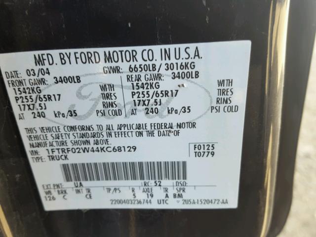 1FTRF02W44KC68129 - 2004 FORD F150 BLACK photo 10