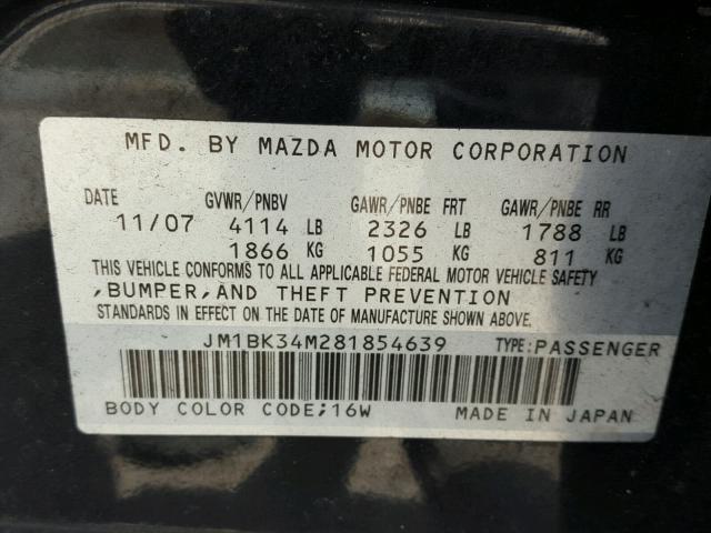 JM1BK34M281854639 - 2008 MAZDA SPEED 3 BLACK photo 10