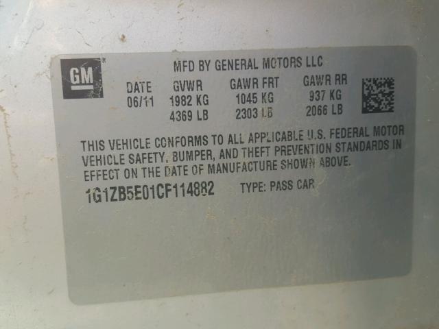 1G1ZB5E01CF114882 - 2012 CHEVROLET MALIBU LS ვერცხლისფერი ფოტო 10