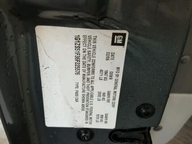 1G1ZS51F36F225576 - 2006 CHEVROLET MALIBU LS გრაფიტი ფოტო 10