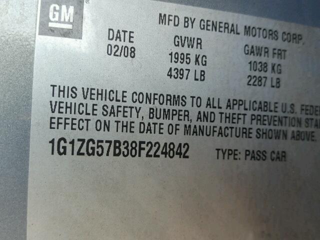 1G1ZG57B38F224842 - 2008 CHEVROLET MALIBU LS Mavi foto 10