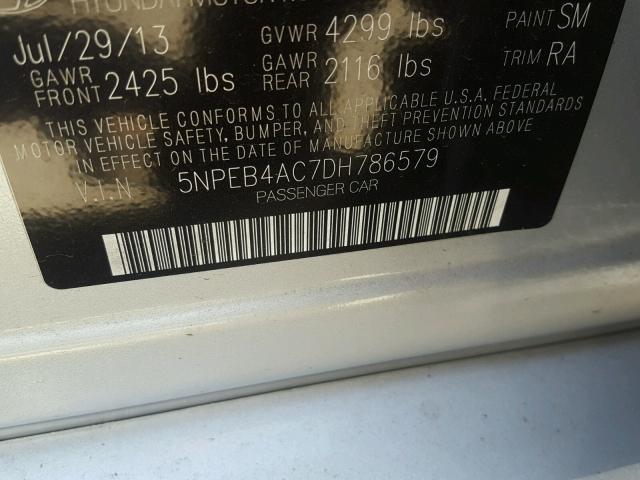 5NPEB4AC7DH786579 - 2013 HYUNDAI SONATA GLS SILVER photo 10