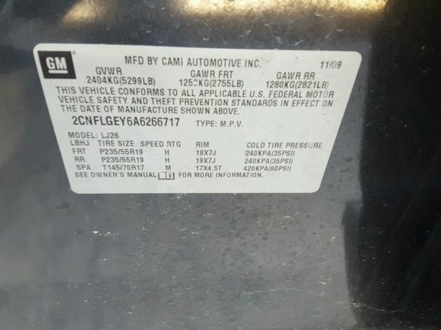 2CNFLGEY6A6266717 - 2010 CHEVROLET EQUINOX LT GRAY photo 10