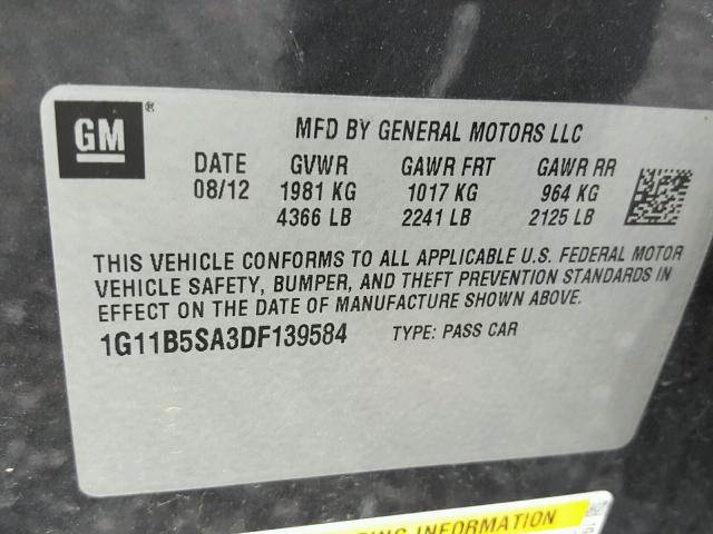 1G11B5SA3DF139584 - 2013 CHEVROLET MALIBU LS BEIGE photo 10