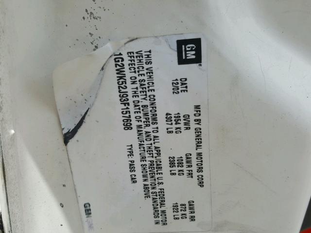 1G2WK52J93F157698 - 2003 PONTIAC GRAND PRIX WHITE photo 10