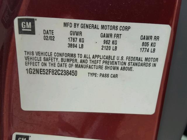 1G2NE52F82C238450 - 2002 PONTIAC GRAND AM S მუქწითელი ფოტო 10