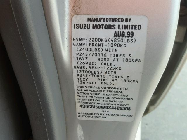 4S6CM58W9X4426508 - 1999 HONDA PASSPORT E SILVER photo 10