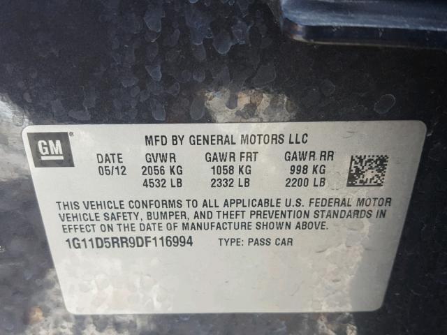 1G11D5RR9DF116994 - 2013 CHEVROLET MALIBU 1LT GRAY photo 10