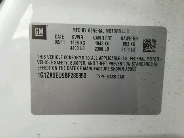 1G1ZA5EU9BF285853 - 2011 CHEVROLET MALIBU LS Ağ foto 10