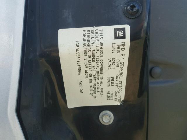 1G8AL55F46Z155042 - 2006 SATURN ION LEVEL SILVER photo 10