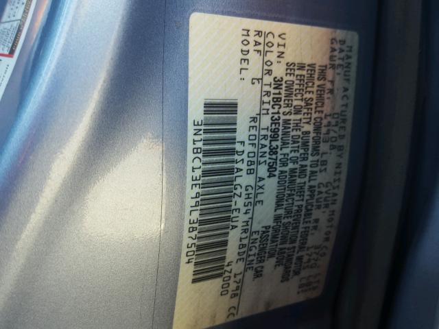 3N1BC13E99L387504 - 2009 NISSAN VERSA BLUE photo 10