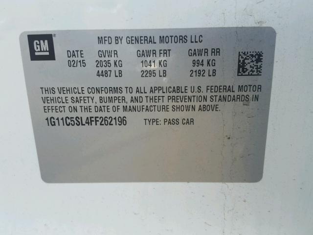 1G11C5SL4FF262196 - 2015 CHEVROLET MALIBU 1LT WHITE photo 10