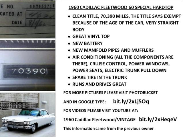 60M052718 - 1960 CADILLAC FLEETWOOD WHITE photo 11