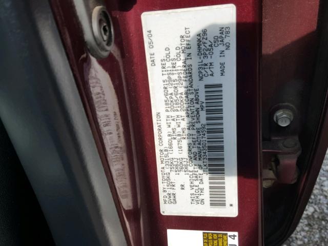 JTLKT334350174592 - 2005 TOYOTA SCION XB Bordeaux Foto 10