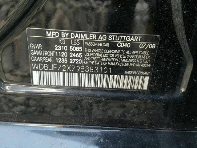 WDBUF72X79B383101 - 2009 MERCEDES-BENZ E 550 BLACK photo 10