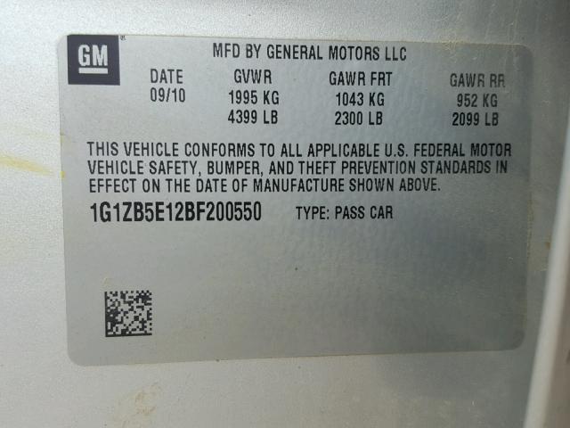 1G1ZB5E12BF200550 - 2011 CHEVROLET MALIBU LS Gümüş foto 10