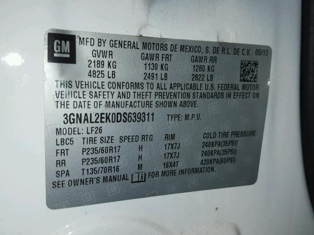 3GNAL2EK0DS639311 - 2013 CHEVROLET CAPTIVA LS 白色 照片 10