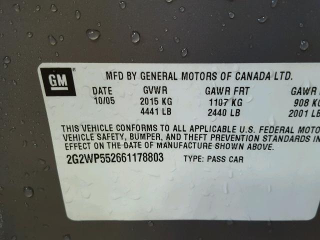 2G2WP552661178803 - 2006 PONTIAC GRAND PRIX ოქროსფერი ფოტო 10