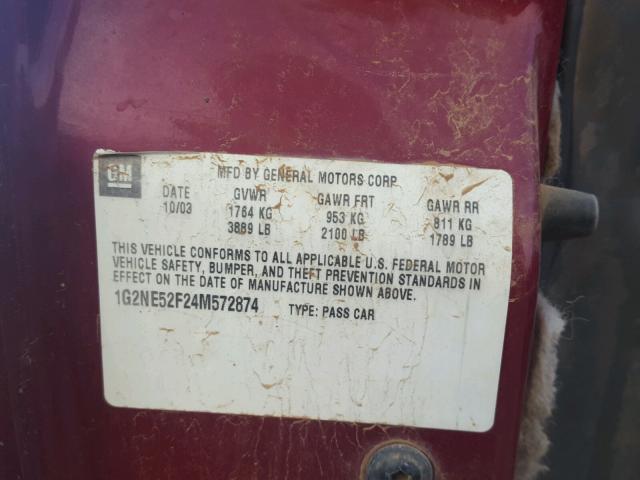 1G2NE52F24M572874 - 2004 PONTIAC GRAND AM S 红色 照片 10