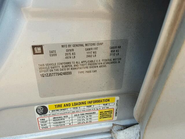 1G1ZJ577794248099 - 2009 CHEVROLET MALIBU ვერცხლისფერი ფოტო 10