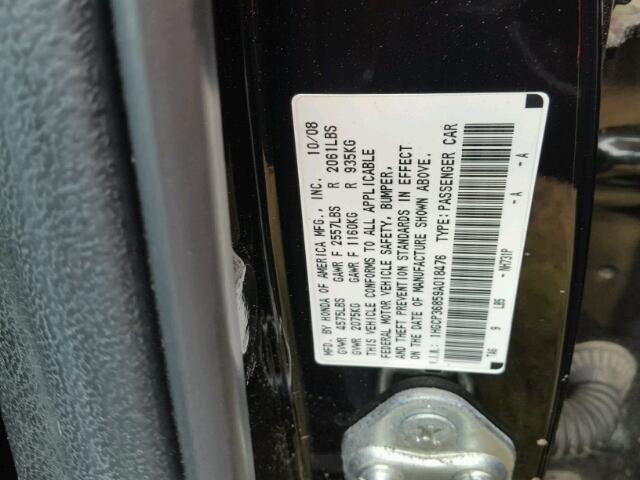 1HGCP36859A018476 - 2009 HONDA ACCORD EXL BLACK photo 10