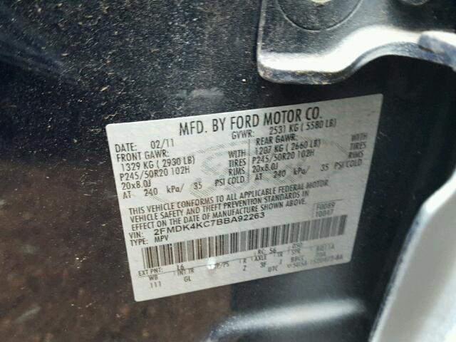 2FMDK4KC7BBA92263 - 2011 FORD EDGE Gri fotoğraf 10