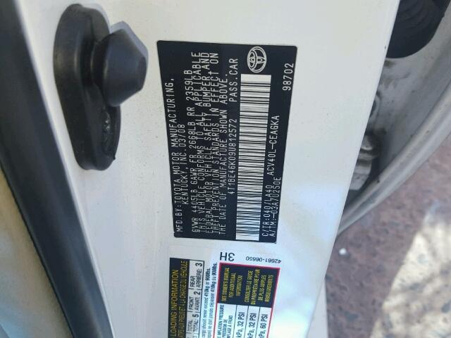 4T1BE46K09U812572 - 2009 TOYOTA CAMRY BASE თეთრი ფოტო 10