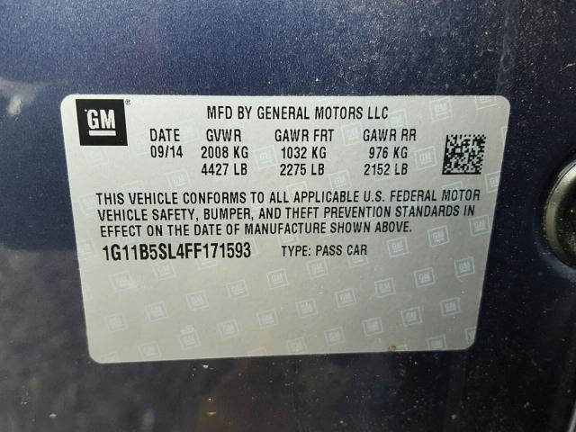 1G11B5SL4FF171593 - 2015 CHEVROLET MALIBU LS BLUE photo 10