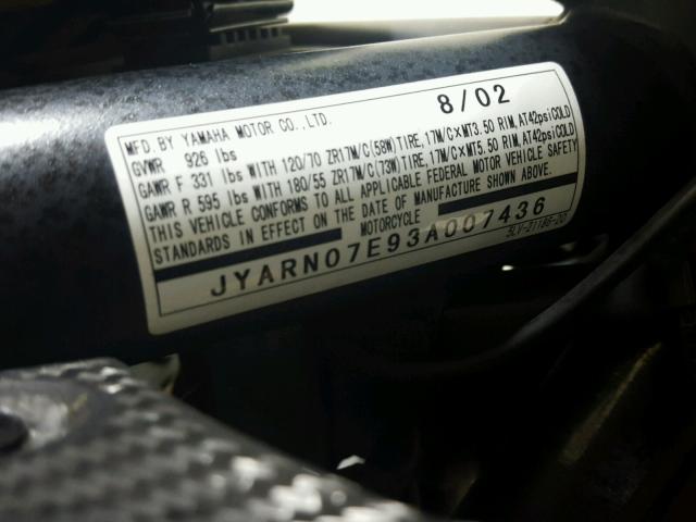 JYARN07E93A007436 - 2003 YAMAHA FZS10 TWO TONE photo 19