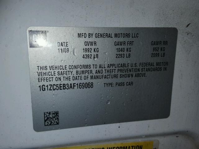 1G1ZC5EB3AF169068 - 2010 CHEVROLET MALIBU 1LT თეთრი ფოტო 10