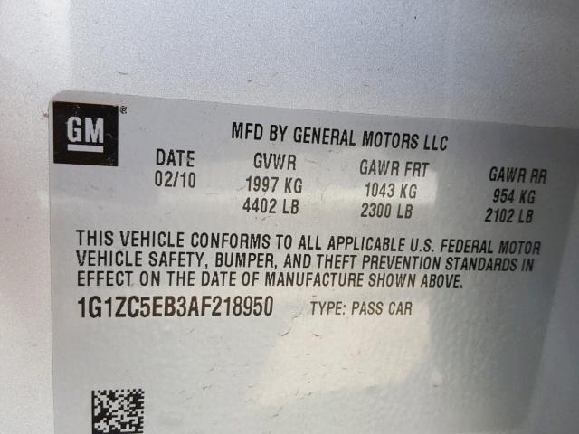 1G1ZC5EB3AF218950 - 2010 CHEVROLET MALIBU 1LT SILVER photo 10