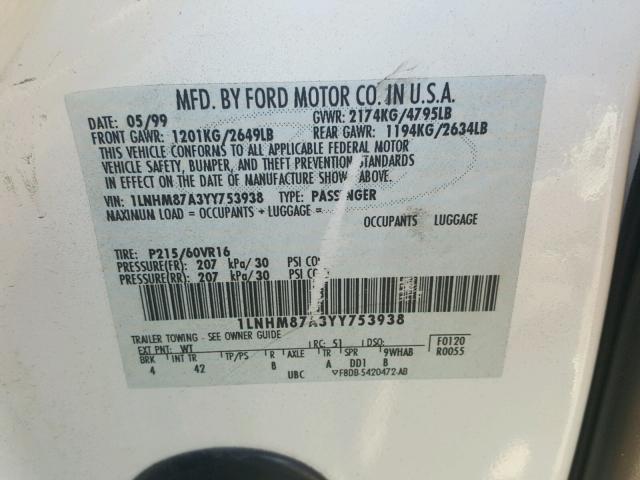 1LNHM87A3YY753938 - 2000 LINCOLN LS 白色 照片 10