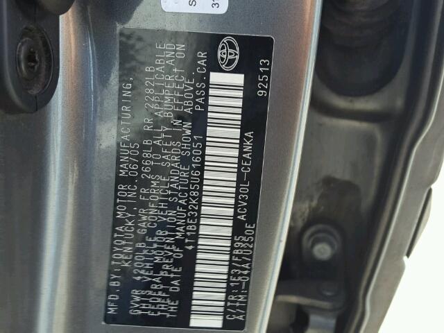 4T1BE32K85U616051 - 2005 TOYOTA CAMRY LE ბეჟი ფოტო 10