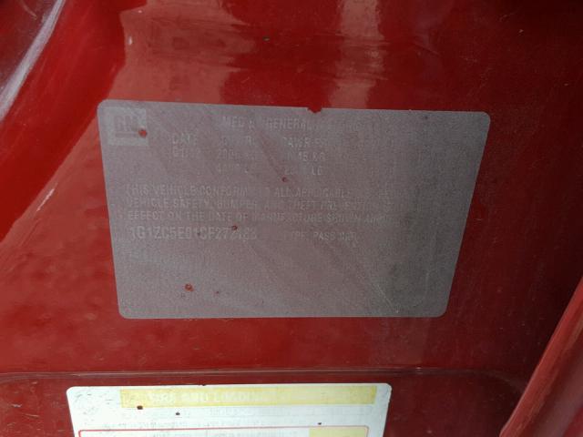 1G1ZC5E01CF272183 - 2012 CHEVROLET MALIBU 1LT ბურგუნდია ფოტო 10