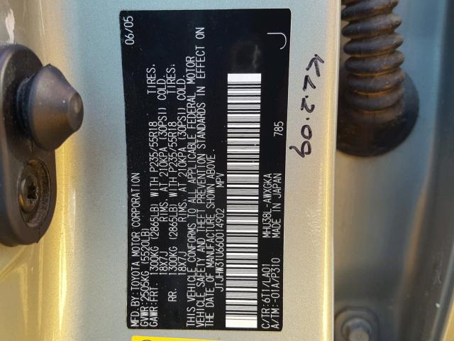 JTJHW31U660014902 - 2006 LEXUS RX 400 SILVER photo 10