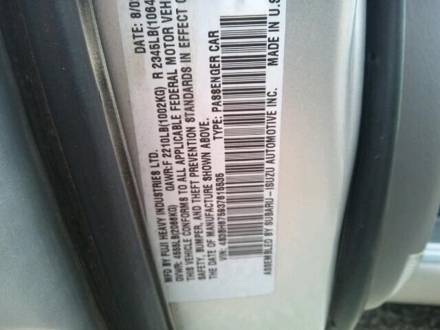 4S3BH675937615535 - 2003 SUBARU LEGACY GRAY photo 10