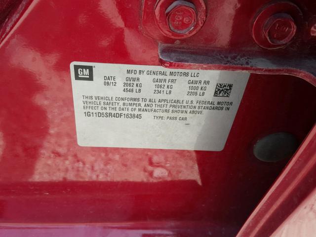 1G11D5SR4DF163845 - 2013 CHEVROLET MALIBU 1LT RED photo 10