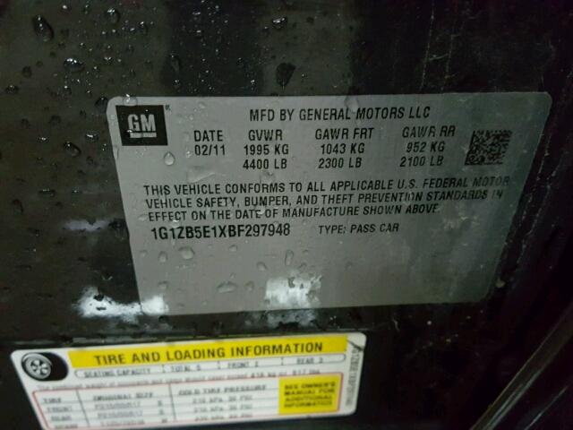 1G1ZB5E1XBF297948 - 2011 CHEVROLET MALIBU LS Boz foto 10