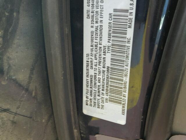 4S3BH635326310669 - 2002 SUBARU LEGACY BLUE photo 10