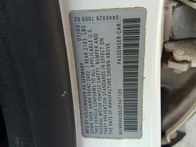 WVWRH63B53P341129 - 2003 VOLKSWAGEN PASSAT GLX WHITE photo 10