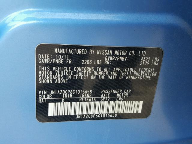 JN1AZ0CP6CT015658 - 2012 NISSAN LEAF SV BLUE photo 10