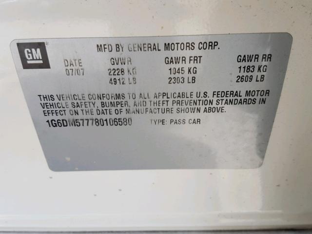 1G6DM577780106580 - 2008 CADILLAC CTS WHITE photo 10