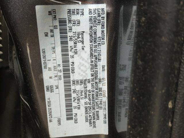 1FAHP3F25CL478481 - 2012 FORD FOCUS GRAY photo 10