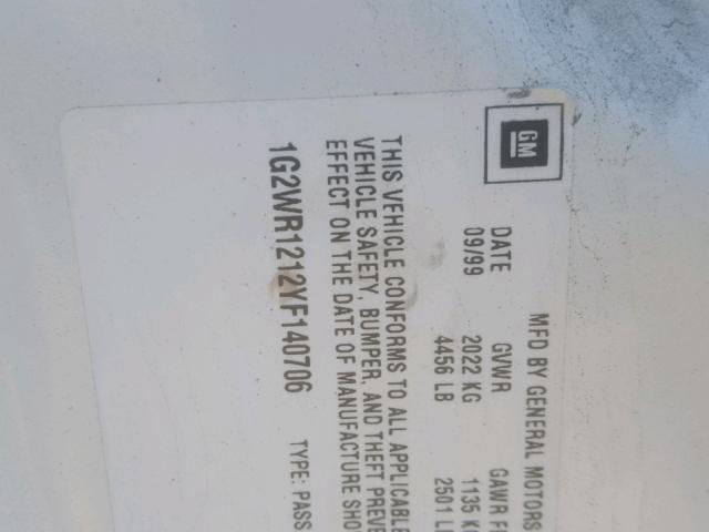 1G2WR1212YF140706 - 2000 PONTIAC GRAND PRIX თეთრი ფოტო 10