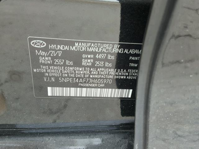 5NPE34AF7JH605970 - 2018 HYUNDAI SONATA SPO BLACK photo 10